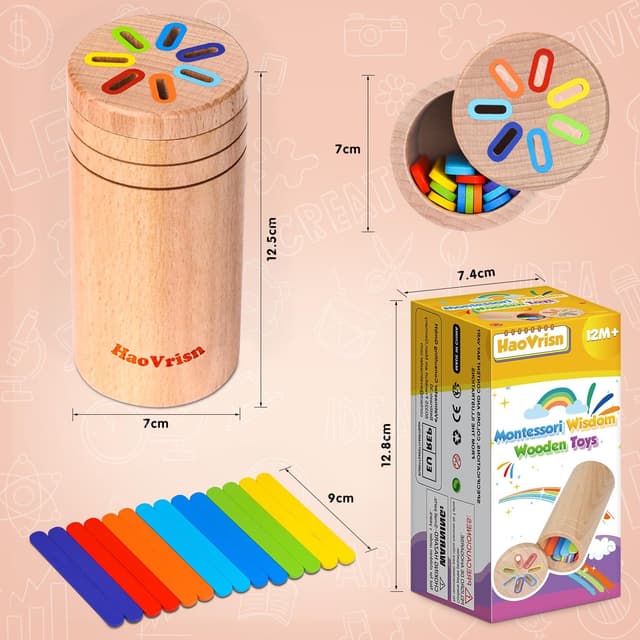 Detalle de HaoVrisn Montessori Holzspielzeug zum Sortieren & Stapeln (ab 1 Jahr) aus Buchenholz