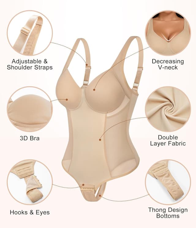 Detalle 2 de Niwicee body contenitivo modellante donna con effetto push-up e perizoma invisibile