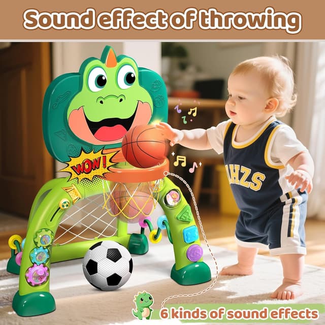 Detalle de Marstone 2-in-1 Toddler Activity Center: Basketball Hoop & Soccer Goal Play with Lights, Sounds & Music