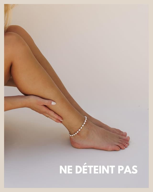 Detalle de GD GOOD.designs EST. 2015 Bracelet de cheville pour femme en perles fines (4 mm) – pierre naturelle multicolore, fermoir ajustable