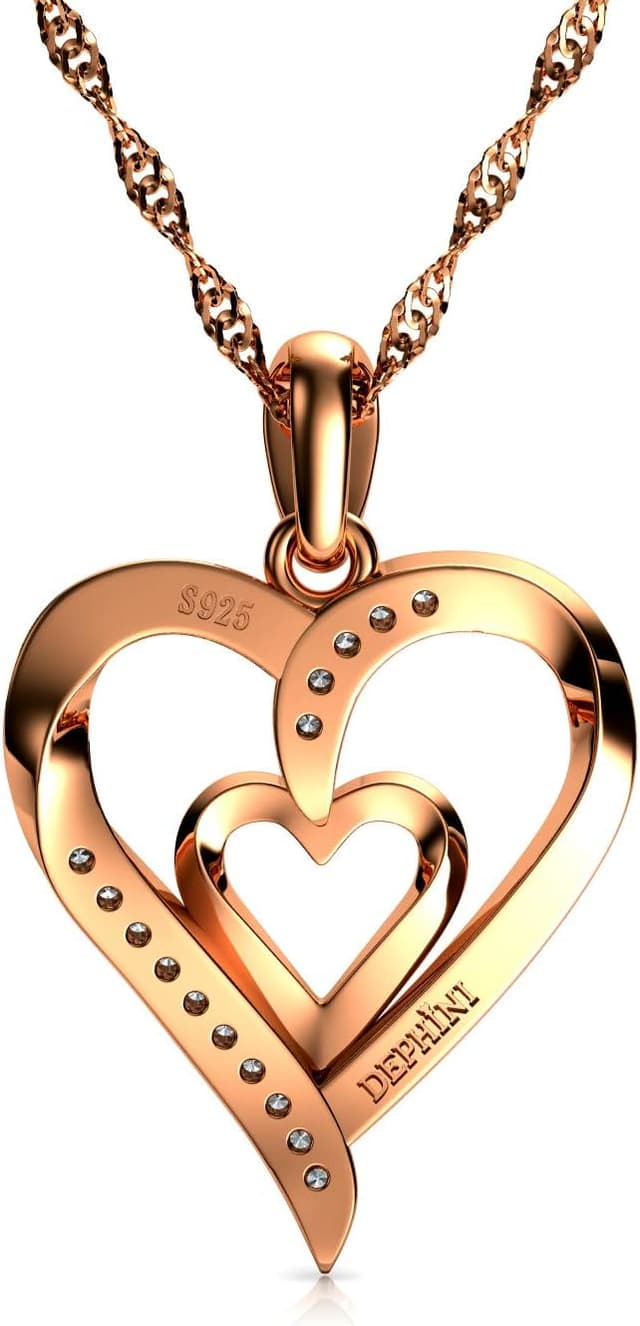 Detalle de DEPHINI Doppel Herz Kette mit 925 Silber