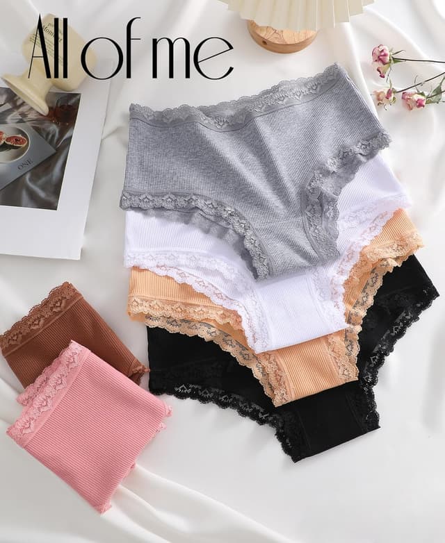 Detalle de ALL OF ME Mutande donna cotone brasiliana con pizzo, slip mezza vita alta – set da 6 (S–XXL)