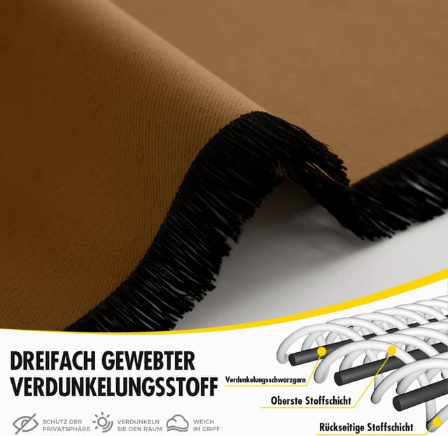 Detalle de MIULEE Verdunklungsvorhänge Braun – blickdichtes 2er-Set (H 225 cm, B 140 cm je Vorhang) mit Ösen