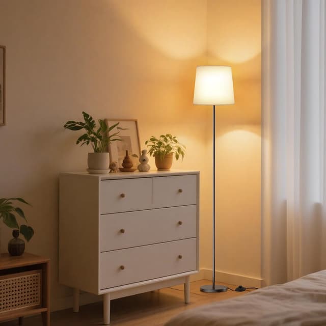 Detalle 2 de SIBRILLE Lampada da Terra per Salotto con telecomando e interruttore a pedale, 9W E27 3000K–6000K, paralume in lino