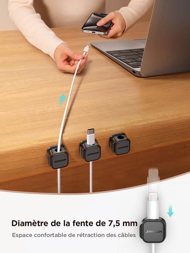 Detalle de JOYROOM pack de 12 clips organisateurs de câbles magnétiques auto-adhésifs (noir)