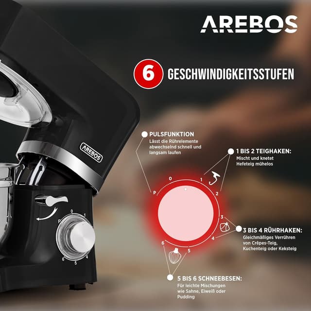Detalle 2 de Arebos Küchenmaschine 1500W Schwarz