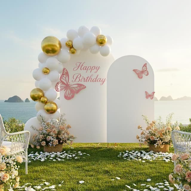 Detalle de Toolterritary Metal Arch Backdrop Stand and Cover Set (2-Pack) for Wedding, Parties, Baby Shower, and More