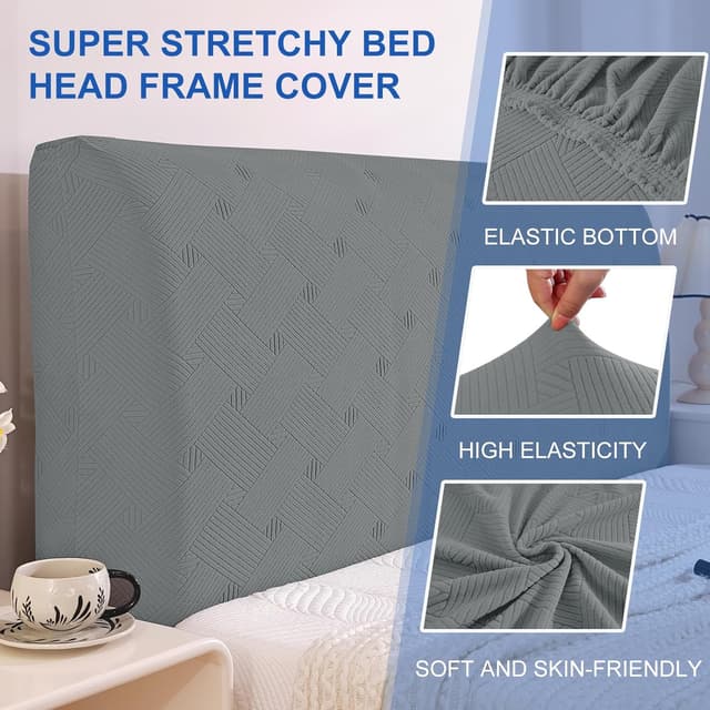Detalle de Ystyle Copri Testiera Letto elasticizzato universale 180 cm in grigio chiaro, lavabile antipolvere
