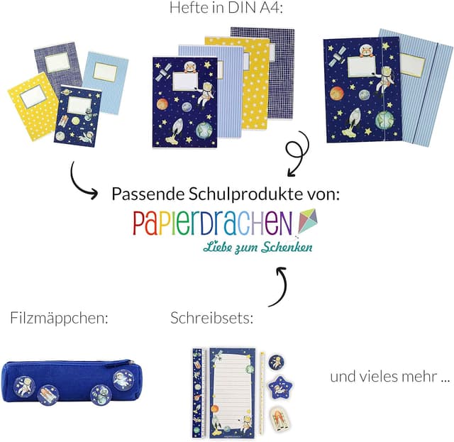 Detalle de 2 hochwertige Schulmappen DIN A4 von Papierdrachen mit Astronauten-Motiv (Schulmappen-Set Nr. 5)