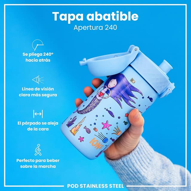 Detalle 2 de ion8 Botella de Agua Inox para Niños 400ml 🚰 Sin Aislamiento