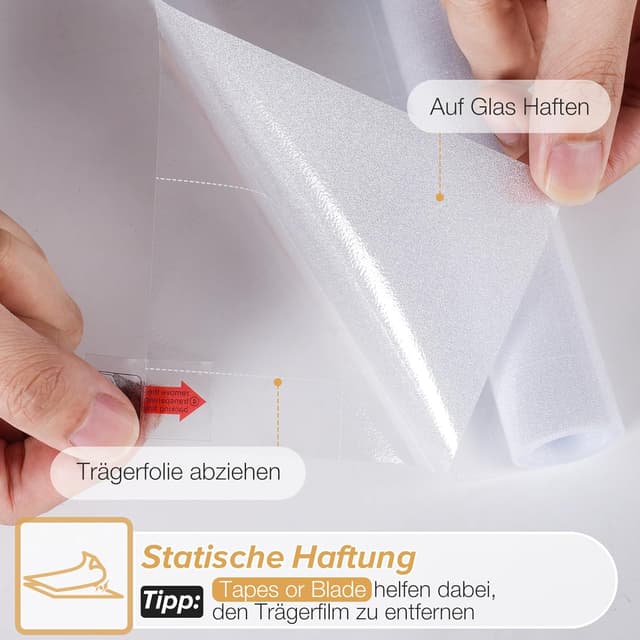 Thumbnail 6 de rabbitgoo Milchglasfolie blickdicht mit Gitterdesign, selbsthaftend (75×200 cm) – Sichtschutz für Bad, Büro & Wohnzimmer