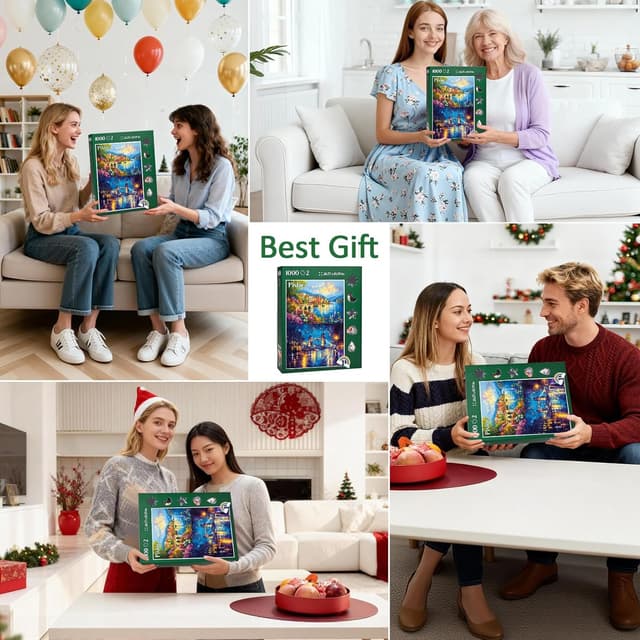 Thumbnail 6 de Pixlora Puzzles for Adults 1000 Pieces (2-Pack) — Garden Town & Darkness Theme Jigsaw Puzzles