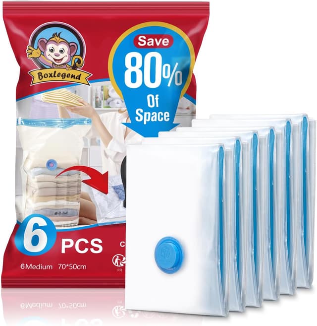 Detalle de Sacs de rangement sous vide BoxLegend – 6 pièces 70x50 cm pour vêtements, literie et voyages