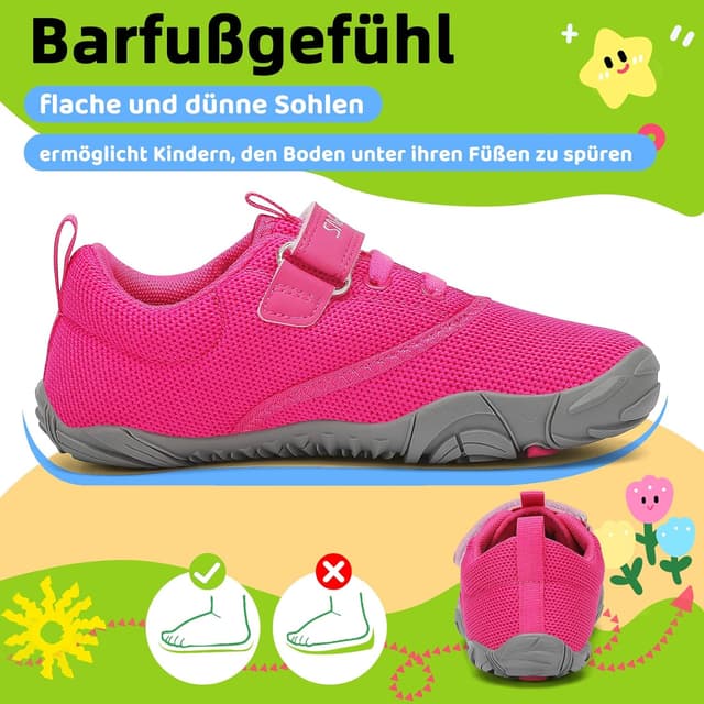 Detalle de SAGUARO Kinder Barfußschuhe mit 5-mm-Sohle, rutschfester Gummisohle & Klettverschluss (Gr. 24–36)