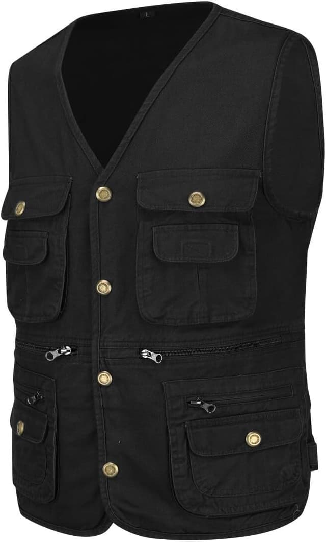 Detalle 2 de YOUTHUP Gilet homme de loisir léger avec 10 poches pour plein air (pêche, randonnée, chasse, photographie)
