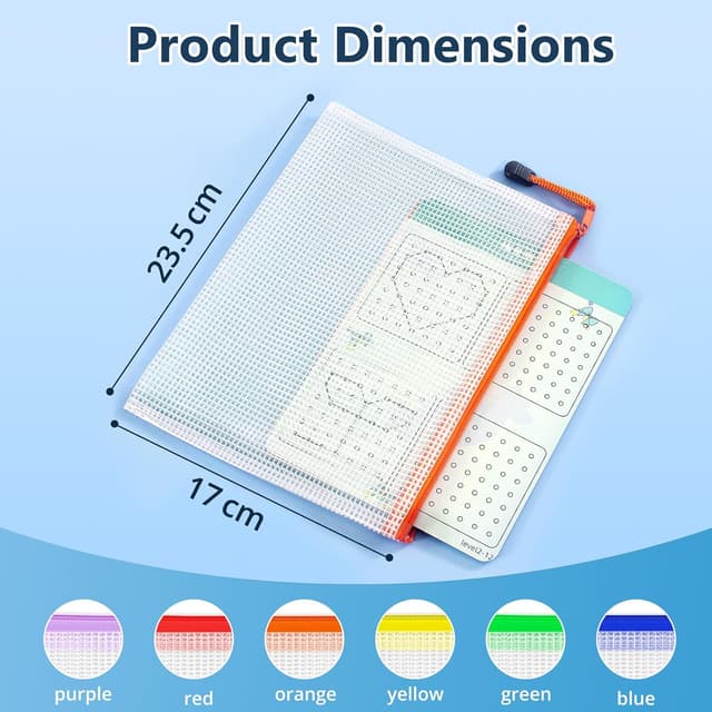 Detalle 2 de SUNEE A5 Plastic Wallets (12 Pack) with Mesh Zip Closure – Waterproof Document File Bags in 6 Colours