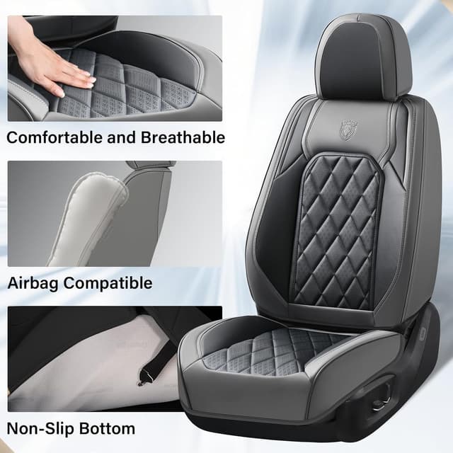 Detalle 2 de Coverado Coverado Seat Covers Full Set (Faux Leather) Waterproof Seat Protectors for 5 Seats, Gray & Black