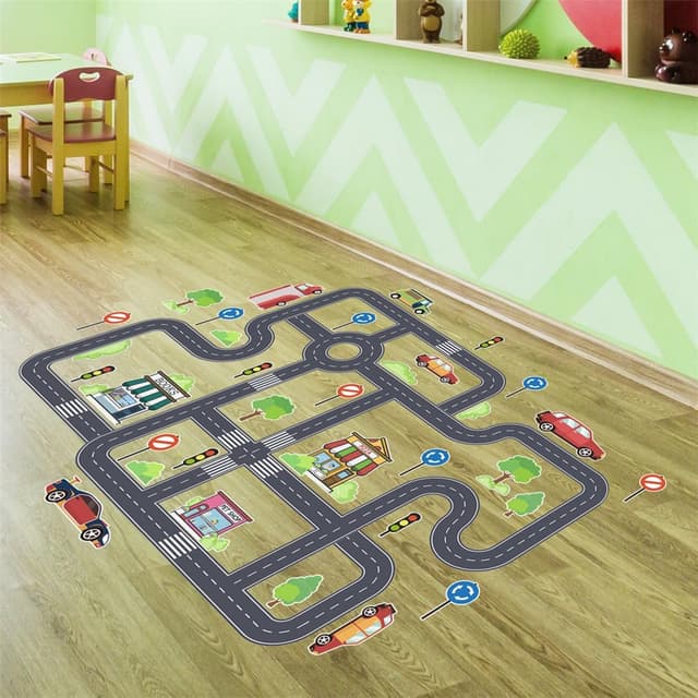 Detalle 2 de Xemz Car Road Signs Floor Stickers – self-adhesive traffic road wall decals for kids rooms & classrooms