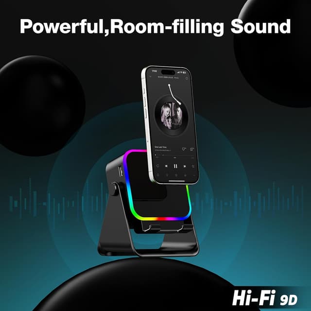 Thumbnail 6 de Wireless Induction Audio Bluetooth Speaker (Square, Black) with RGB & Phone Stand