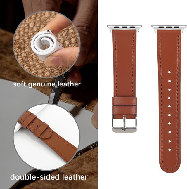 Detalle de Bracelet en cuir pour Apple Watch SE (3) 40 mm / Series 11-10 42 mm – cuir grain litchi, boucle métal de sécurité