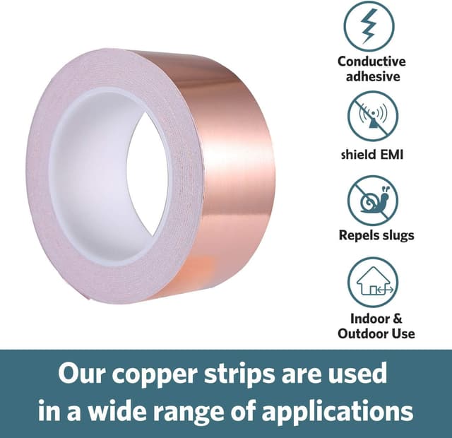 Detalle de Zalava Kupferband 50 mm x 25 m (selbstklebend) für EMI-Abschirmung, Schneckenschutz & Reparaturen