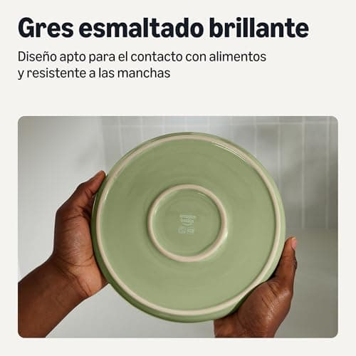 Thumbnail 2 de Amazon Basics Vaisselle en grès émaillé, 18 pièces, couleur olive