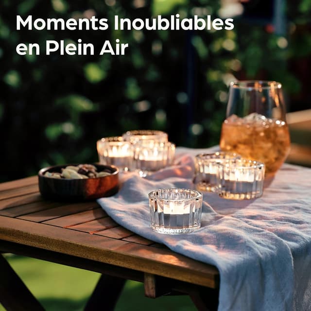 Detalle de Praknu photophore bougeoir en verre transparent rainuré – lot de 12 porte-bougies chauffe-plat