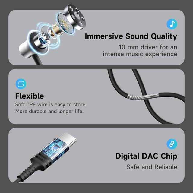 Detalle de suohong USB‑C Kopfhörer mit Kabel (MFi) inkl. Mikrofon & Lautstärkeregler – In‑Ear für iPhone & iPad