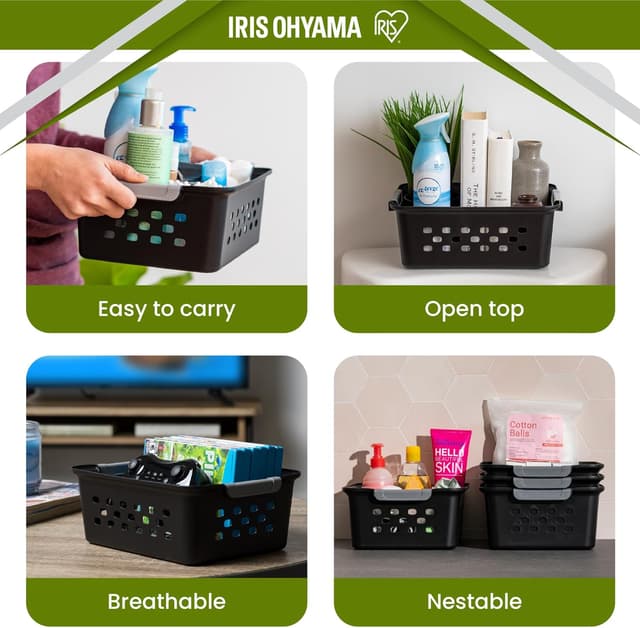 Thumbnail 2 de Iris Ohyama Panier d'étagère, Plastique, Noir, 5L, Lot de 6