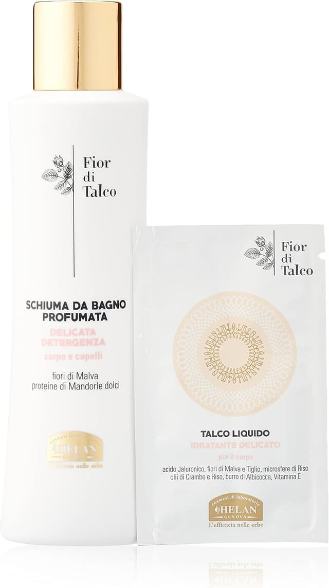 Detalle de Helan Fior di Talco Bagnoschiuma Delicato 200 ml – detergenza delicata per corpo e capelli, idratante e ristrutturante