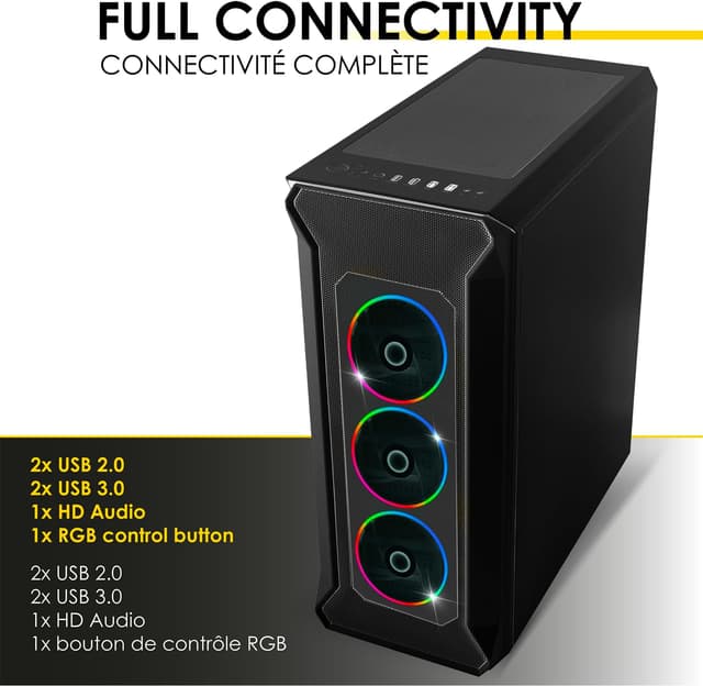 Detalle de EMPIRE GAMING Darkwitcher PC-Gehäuse (Mittel-Tower) für ATX & E-ATX mit ARGB, 4×120-mm PWM-Lüftern