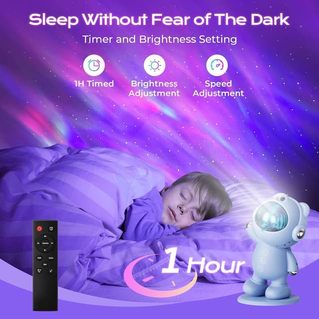 Detalle 2 de FULEN Sternenhimmel Projektor mit Nordlicht-Effekt, Timer & Fernbedienung (LED Nachtlicht Galaxie), Blau