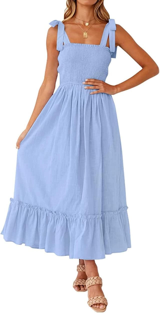 Detalle de Tobrief Women’s Boho Maxi Dress with Spaghetti Straps, Square Neck & Rayon Ruffle Detail