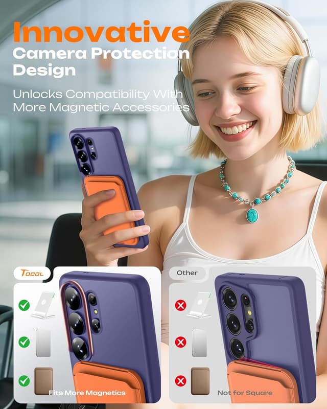 Detalle de TOCOL Magnetic Case for Samsung Galaxy S26 Ultra (6.9-inch) with MagSafe fit, built-in magnetic ring and slim 1.27 mm profile