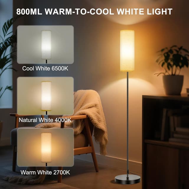 Detalle de Frideko Floor Lamp with RGB Smart LED Bulb, Remote, Foot Switch & Timer (Beige shade)