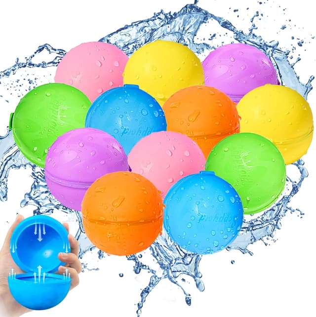 Detalle de 12PCS Reusable Water Balloons — Quick Fill Self-Sealing Water Splash Bombs for Kids (Ages 4–12)