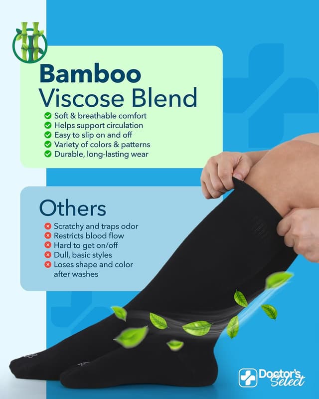 Detalle de Doctor’s Select Bamboo Viscose Light Compression Socks (8–15 mmHg) — Knee High, 3 Pairs