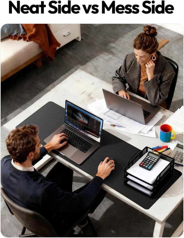 Detalle 2 de YSAGi Leather Desk Protector (Large) — PU Leather Office Mat & Mouse Pad, Waterproof, Non-Slip, Black