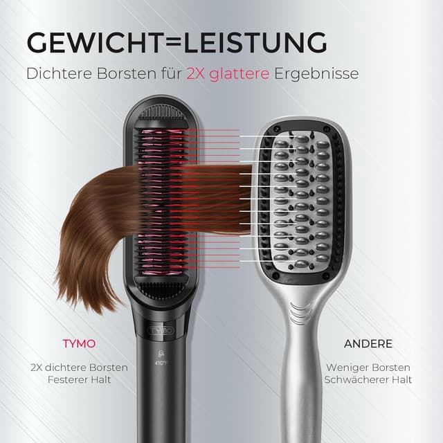 Detalle de TYMO Haarglätterbürste FLIPRO 2-in-1: Glätten & Locken mit Ionen-/Keratin-Glättbürste