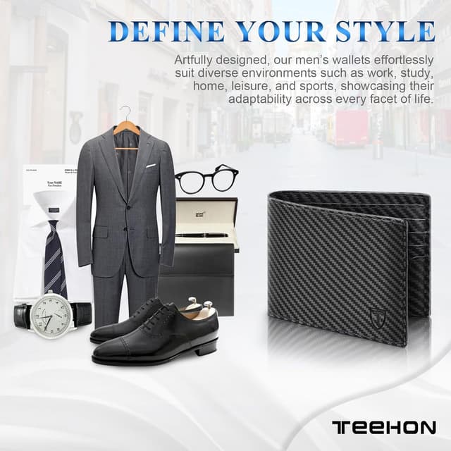 Thumbnail 2 de TEEHON Mens RFID Blocking Carbon Fibre Wallet