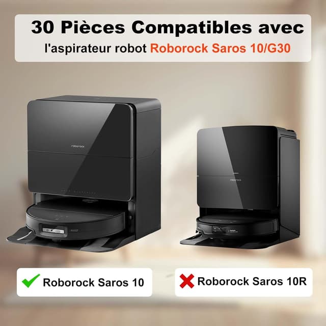 Detalle 2 de Yivy kit d’accessoires pour Roborock SAROS 10 / G30 (lot de 30) : brosses, filtres, serpillières et sacs