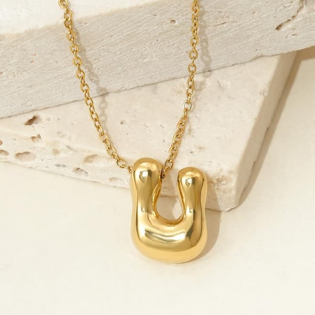 Detalle de Viwind Buchstaben-Anhänger Halskette für Damen (Bubble Letter A–Z), 48 cm, einstellbar – Geschenkbox