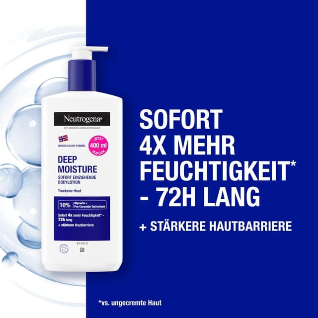 Detalle 2 de Neutrogena Deep Moisture sofort einziehende Bodylotion 400 ml (2er-Pack) für trockene Haut