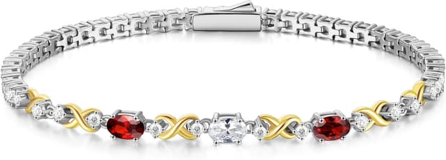 Detalle de FANCIME Silber Tennisarmband für Damen (925 Sterling Silber) mit doppeltem Geburtsstein & Infinity-Look, 18,7 cm