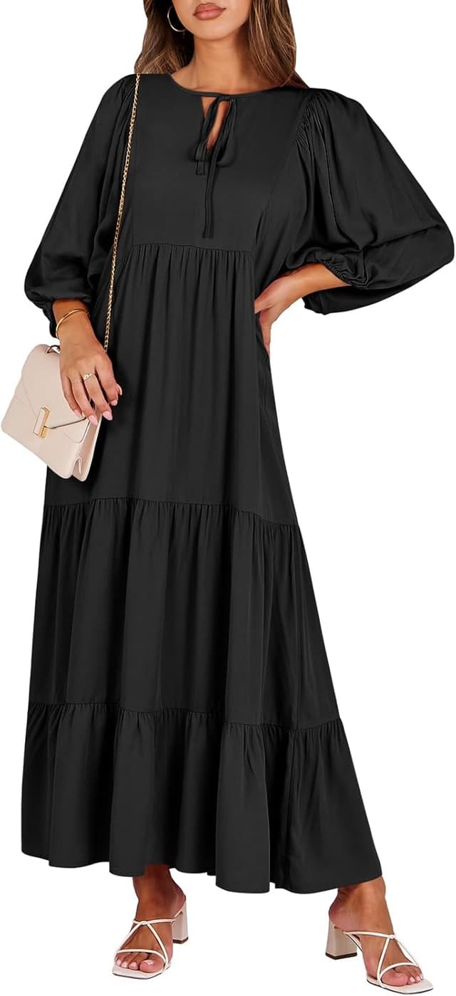 Detalle de ANRABESS Boho Maxi Dress V Neck S