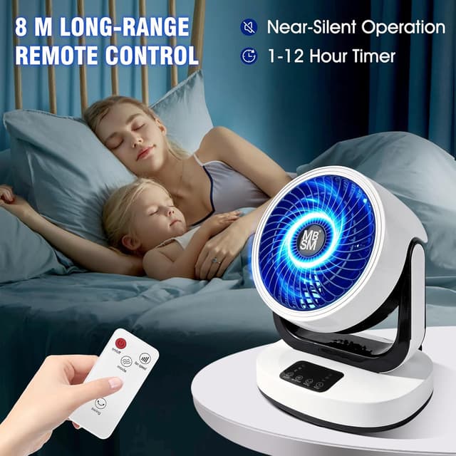 Detalle de MBSM Air Circulator Desk Fan with 25 dB Quiet Operation, Touch Control, Remote & 70° Auto Oscillation