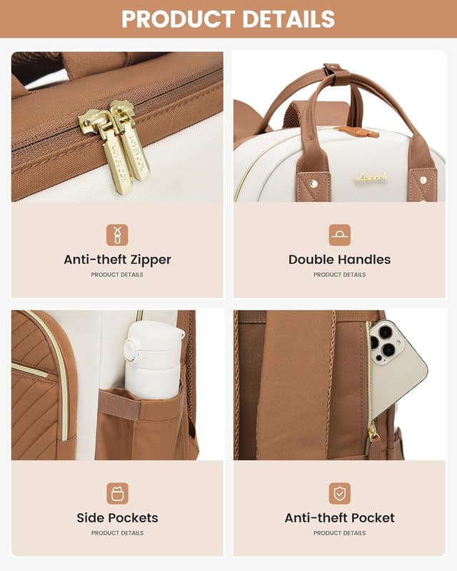 Detalle 2 de LOVEVOOK women’s laptop backpack (15.6 inch) – waterproof, anti-theft rucksack with 23L capacity