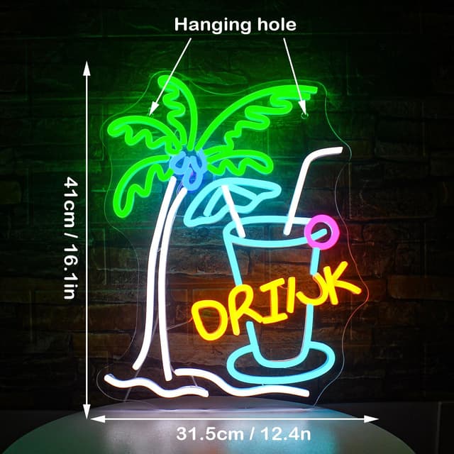 Detalle de SIGNSHIP Palme Neon Schild „Drink“ – LED-Neon für Home Bar, Bierbar & Party-Deko