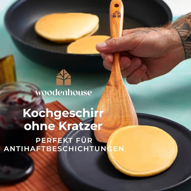 Detalle 1 de Holz-Kochlöffel Set 12 Teakholz mit Halter