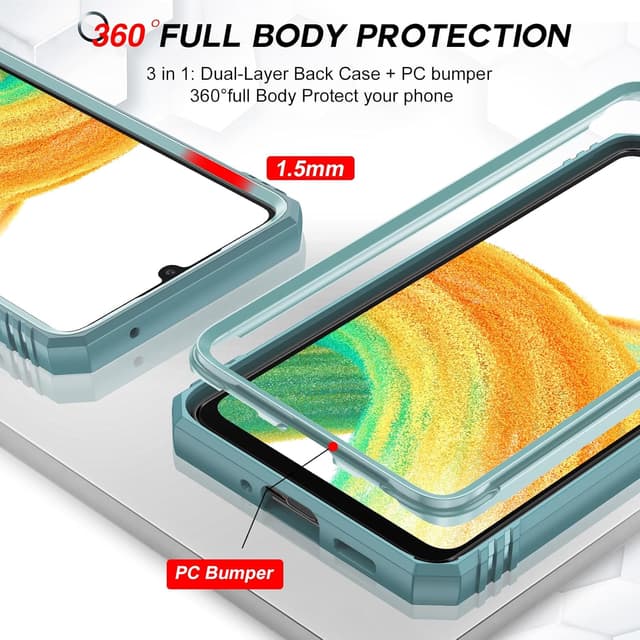 Detalle de LeYi Military-Grade Case for Samsung Galaxy A33 5G (G-Green) with Slide Camera Cover, Ring Stand & Tempered Glass